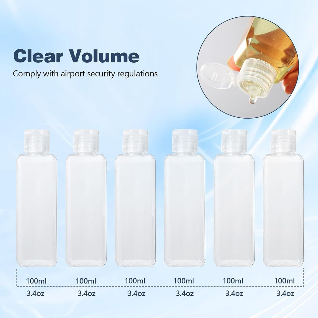 Diboniur Neceser De Viaje Con 6 Botellas De Viaje Vacía De 100 Ml, 1 Bolsa De Vuelo Y 2 Embudos Pequeños, Kit De Viaje Para Champú, Crema, Loción, Aprobado Por La TSA